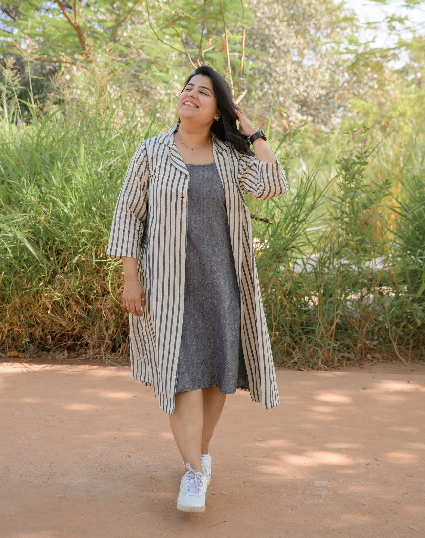 Grey Striped Jacket With Dress Grey Striped Jacket With Dress