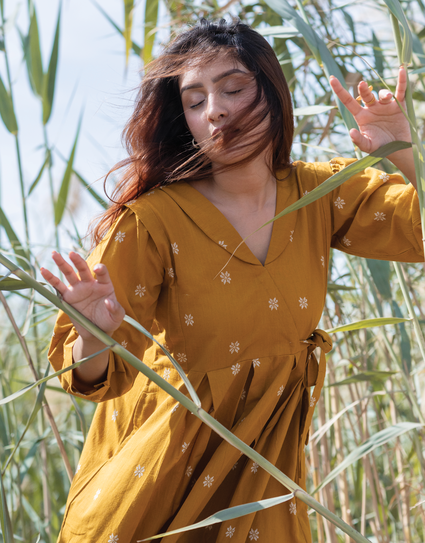 Marigold Yellow Weave Dress