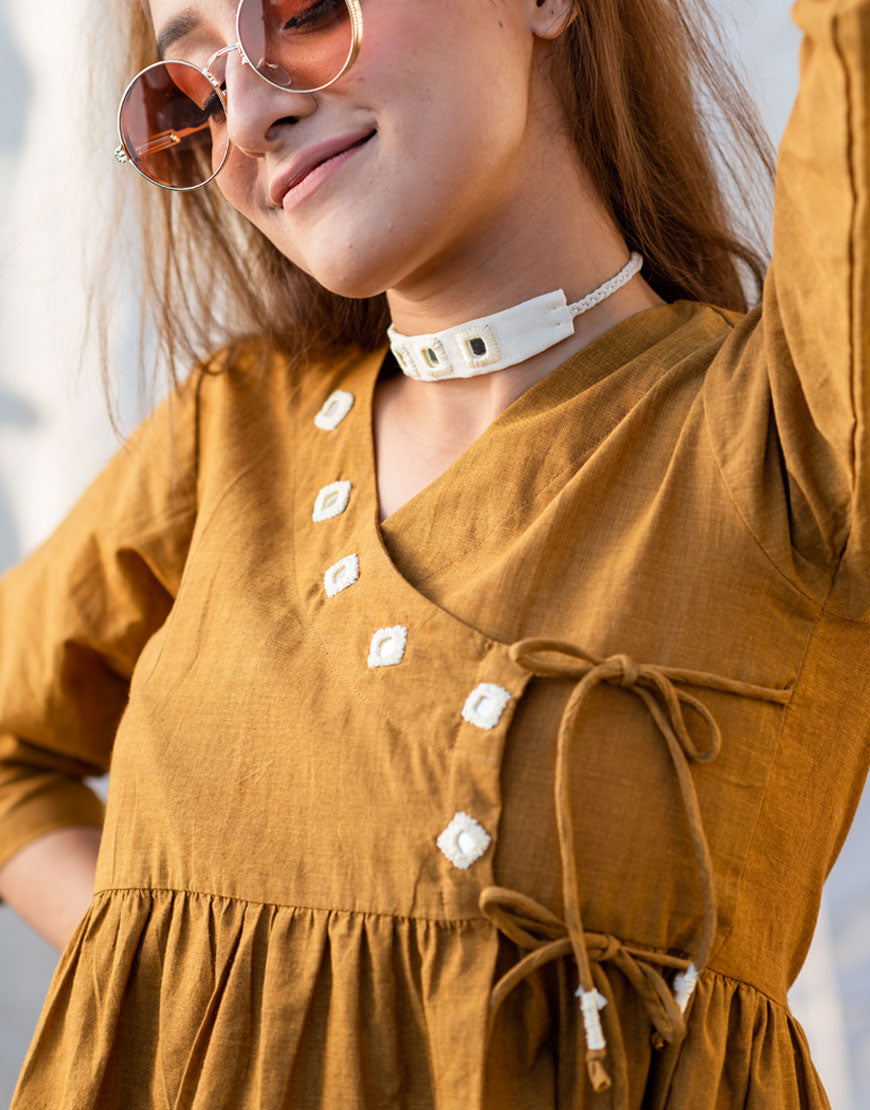 Mocha Brown Mirror Work Angrakha