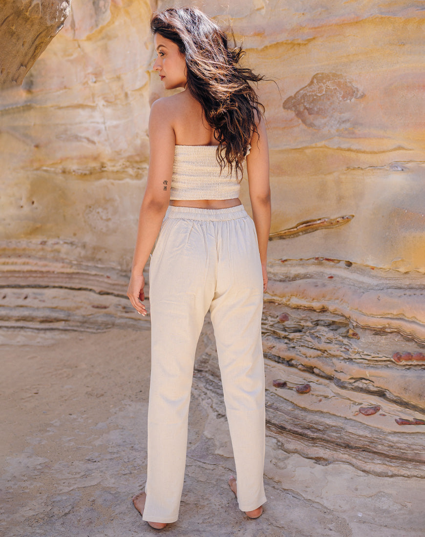 Khadi Cream Cotton Straight Pants