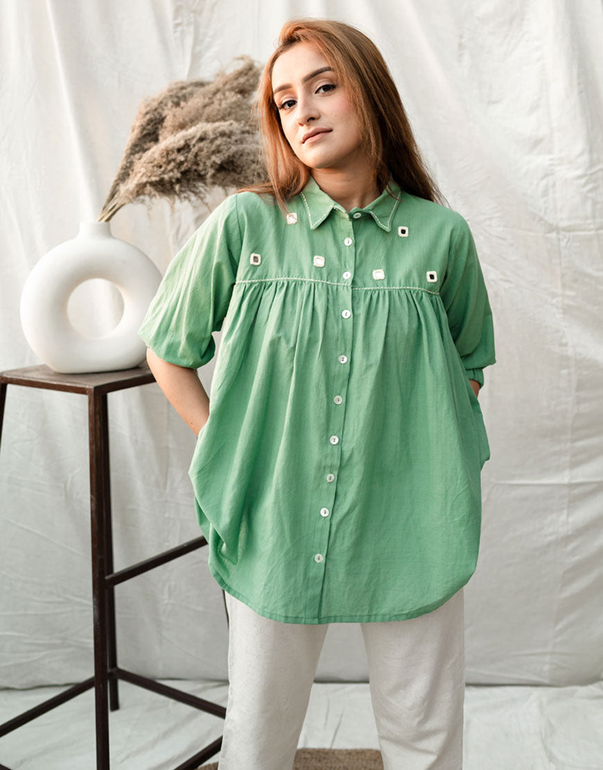 Pastel Green Mirror Work Top