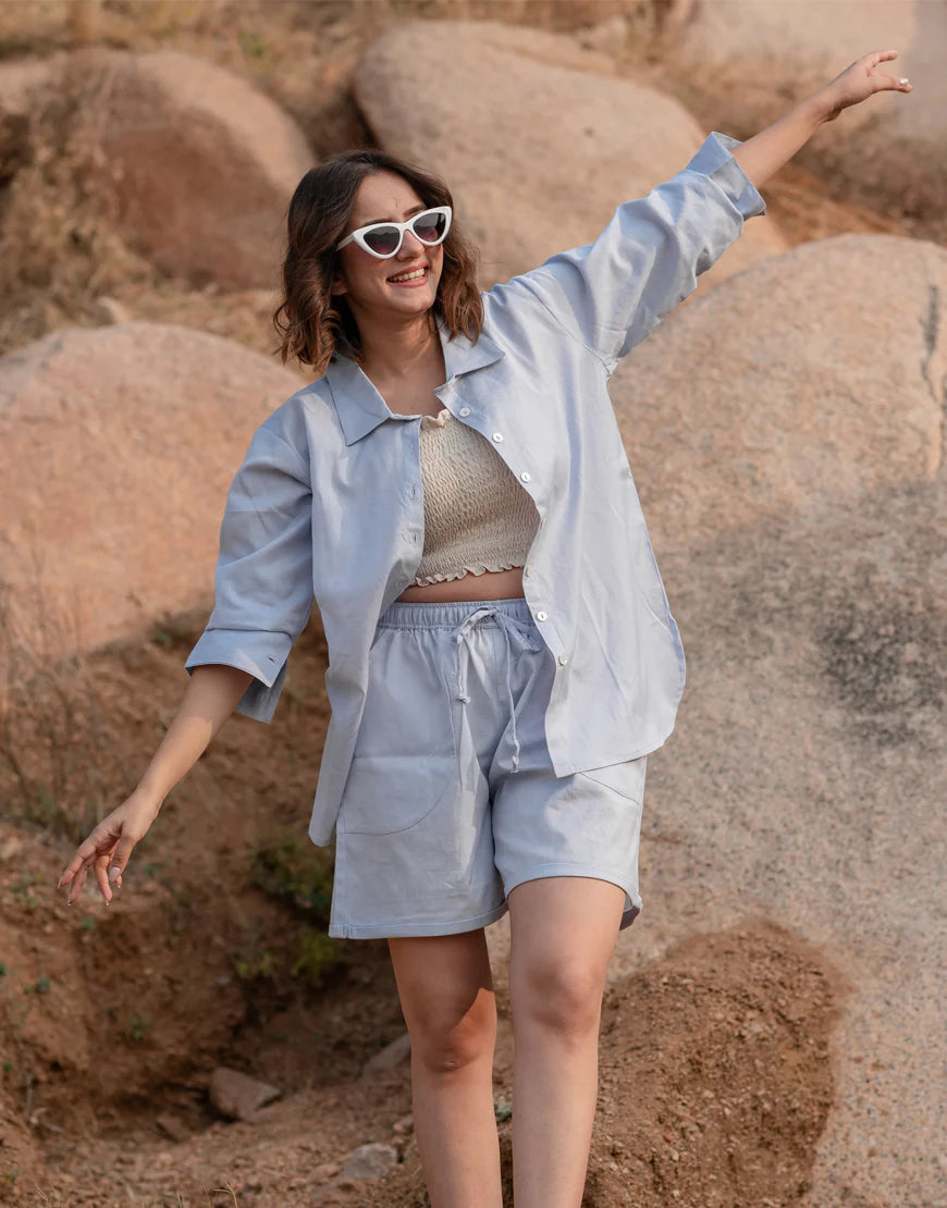 Baby Blue Shirt & Shorts Co-ord Set Baby Blue Shirt & Shorts Co-ord Set