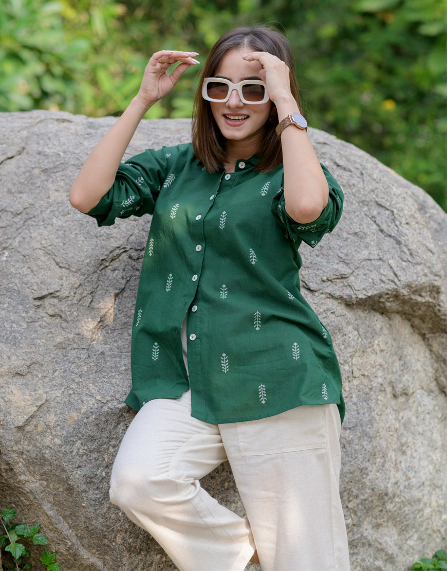 Basil Green Weave Shirt