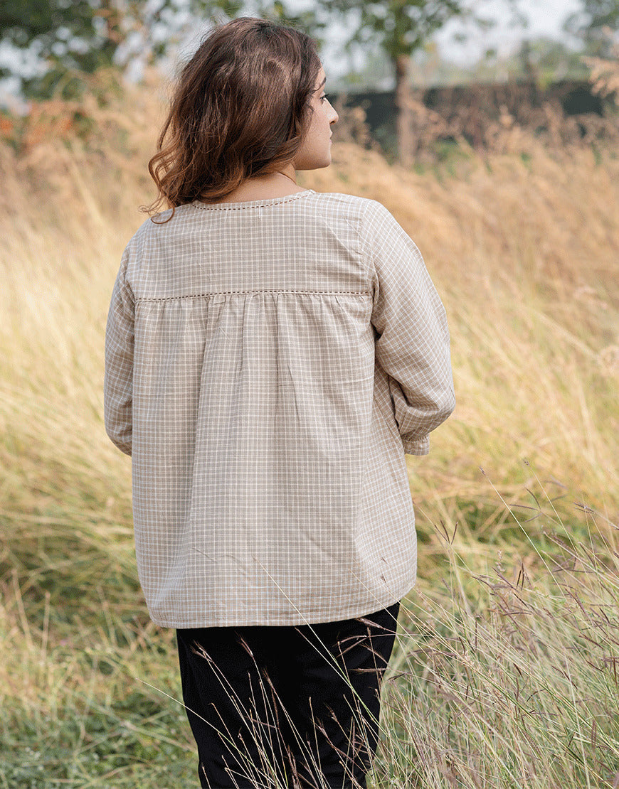 Beige Chickoo Checkered Top