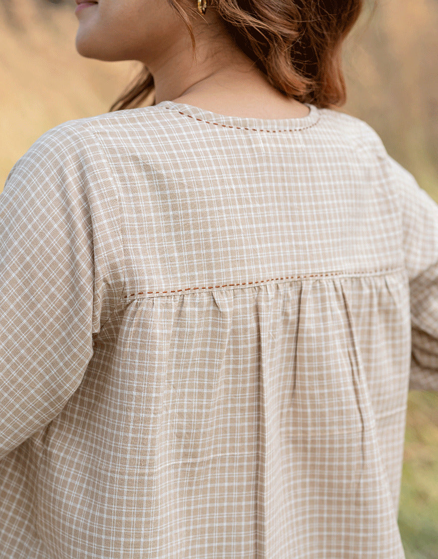 Beige Chickoo Checkered Top