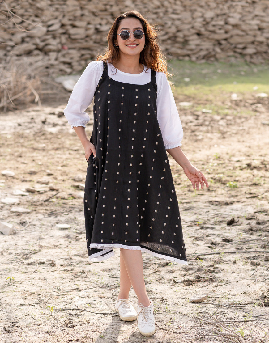 Black Weave Dress With Top