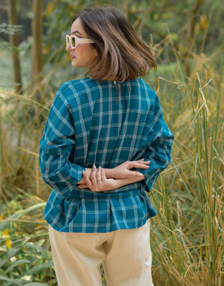 Blue and Cream Checkered Top