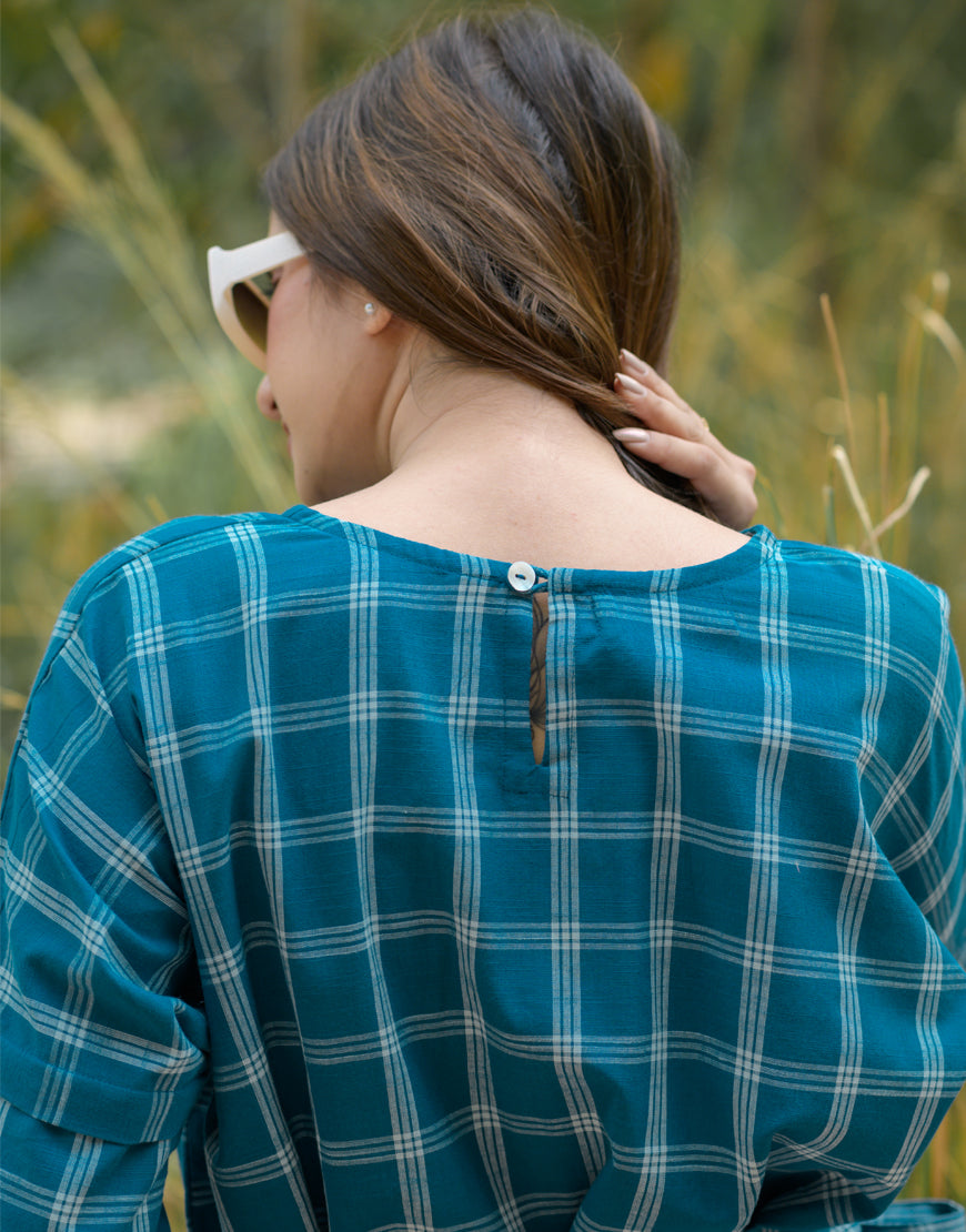 Blue and Cream Checkered Top