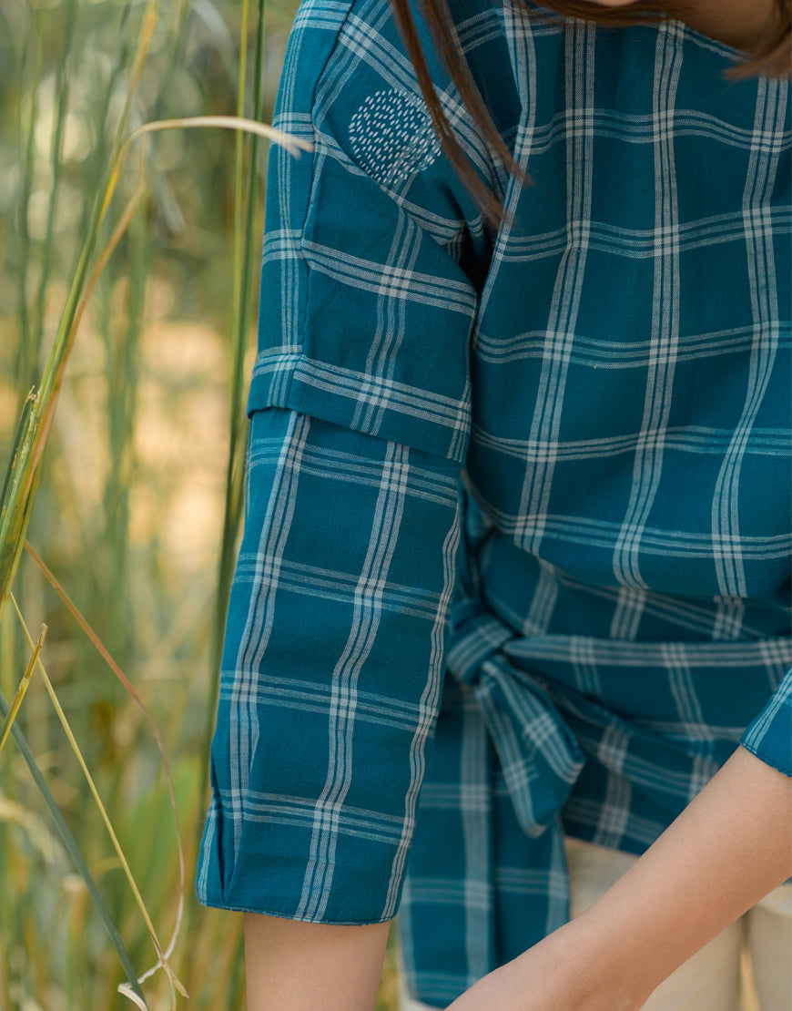 Blue and Cream Checkered Top