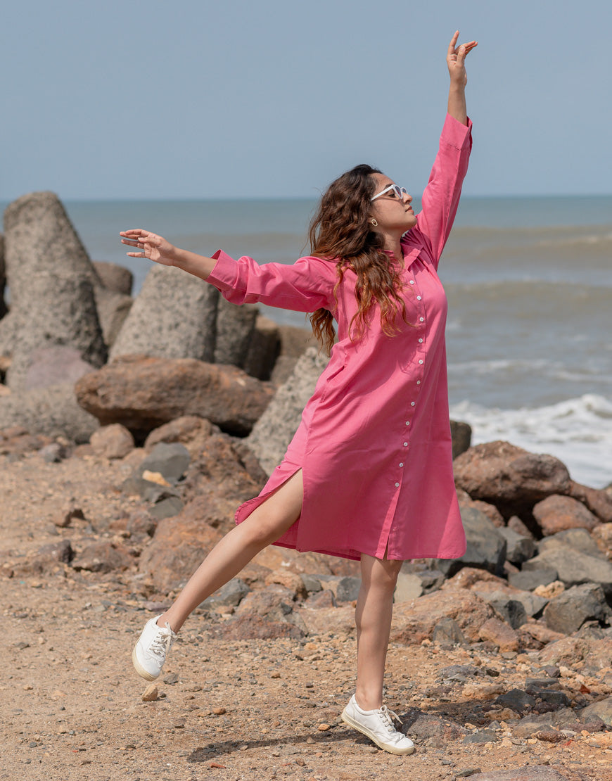 Blush Pink Shirt Dress Blush Peach Mid-Length Linen Shirt Dress First Resort By Ramola Blush Pink Shirt Dress Blush Peach Mid-Length Linen Shirt Dress First Resort By Ramola