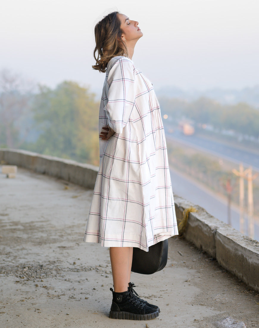 Checkered Charm Cream Dress