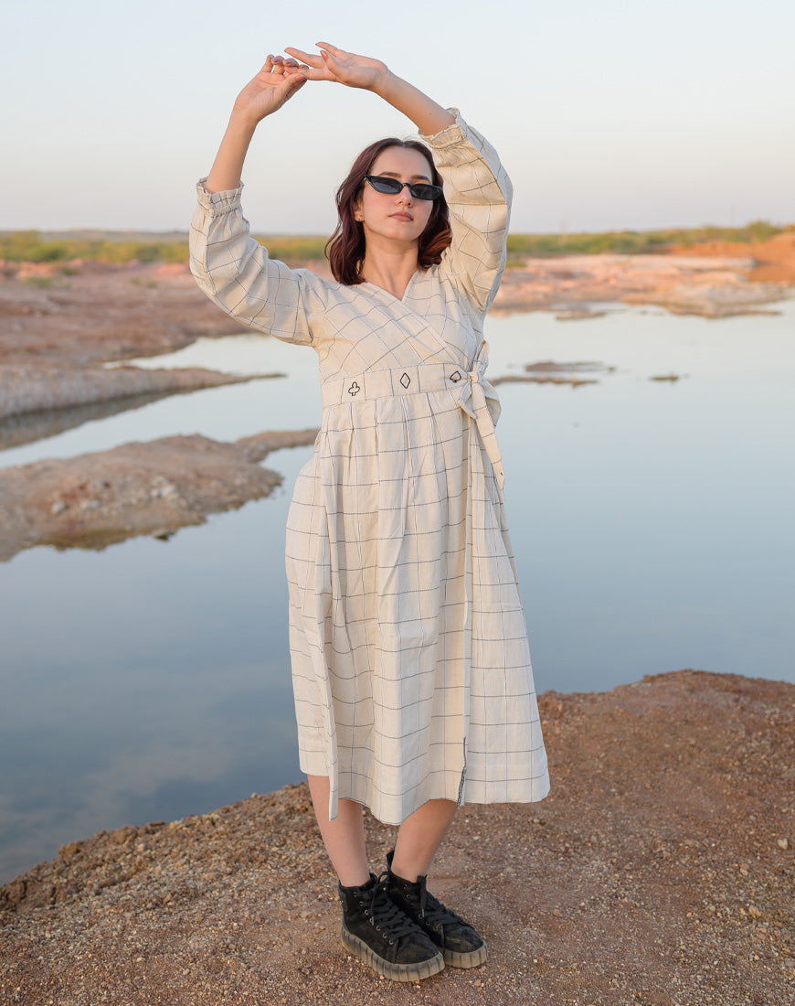Checkmate Cream Dress