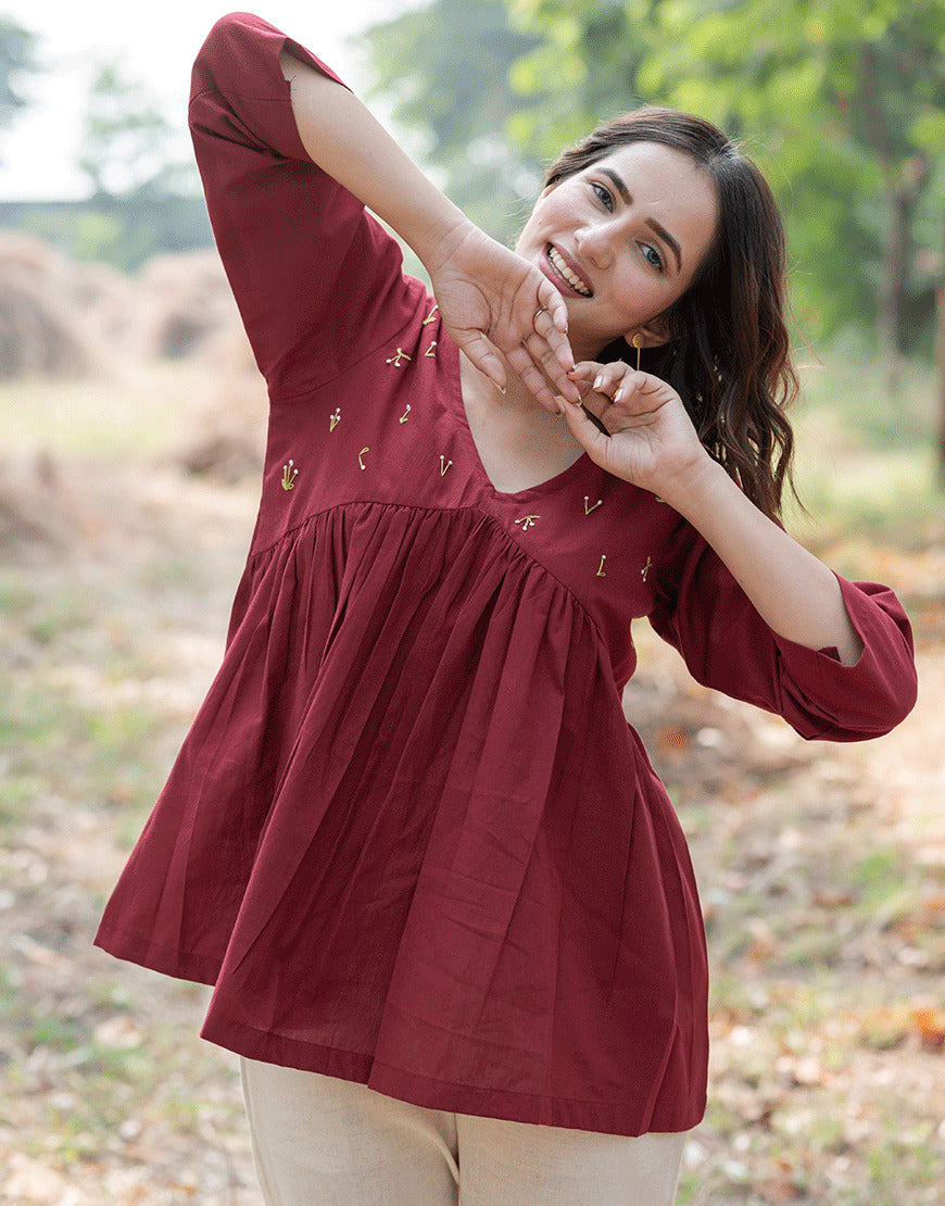 Cherry Red Embroidered Top