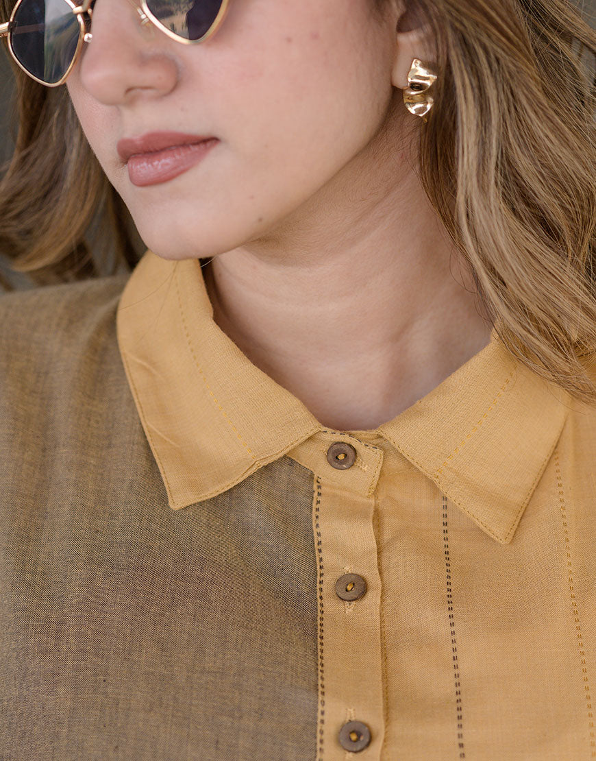 Coffee Bean Weave Shirt Dress