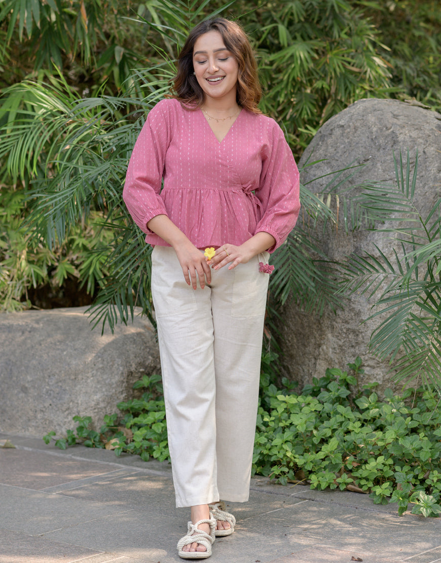 Creamy Pink Peplum Wrap Top