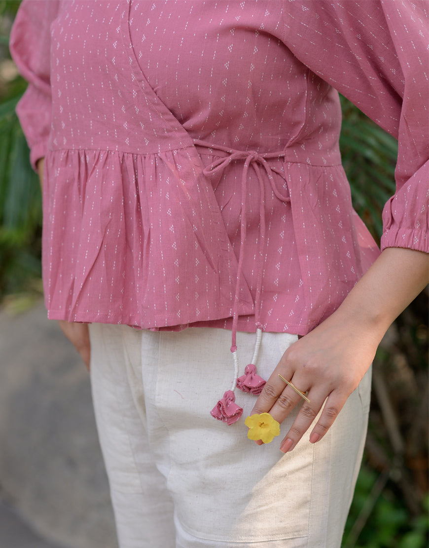 Creamy Pink Peplum Wrap Top