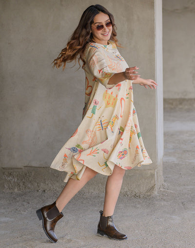 Creamy Quirky Swing Dress