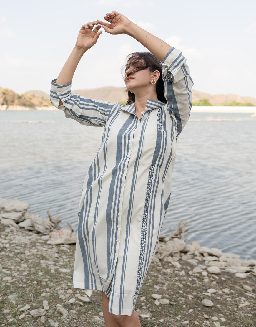 Creamy Blue Shirt Dress