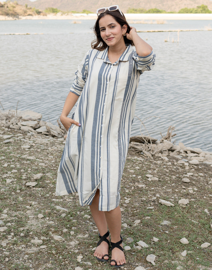 Creamy Blue Shirt Dress
