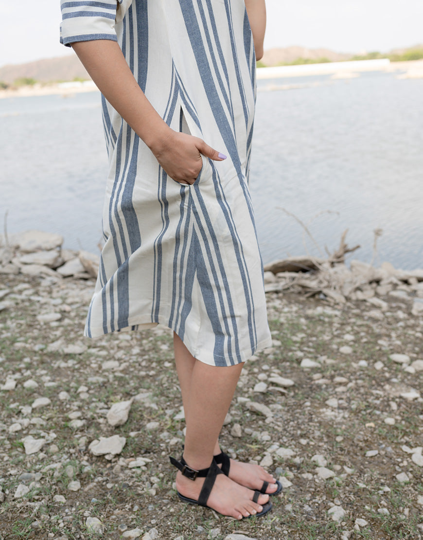 Creamy Blue Shirt Dress