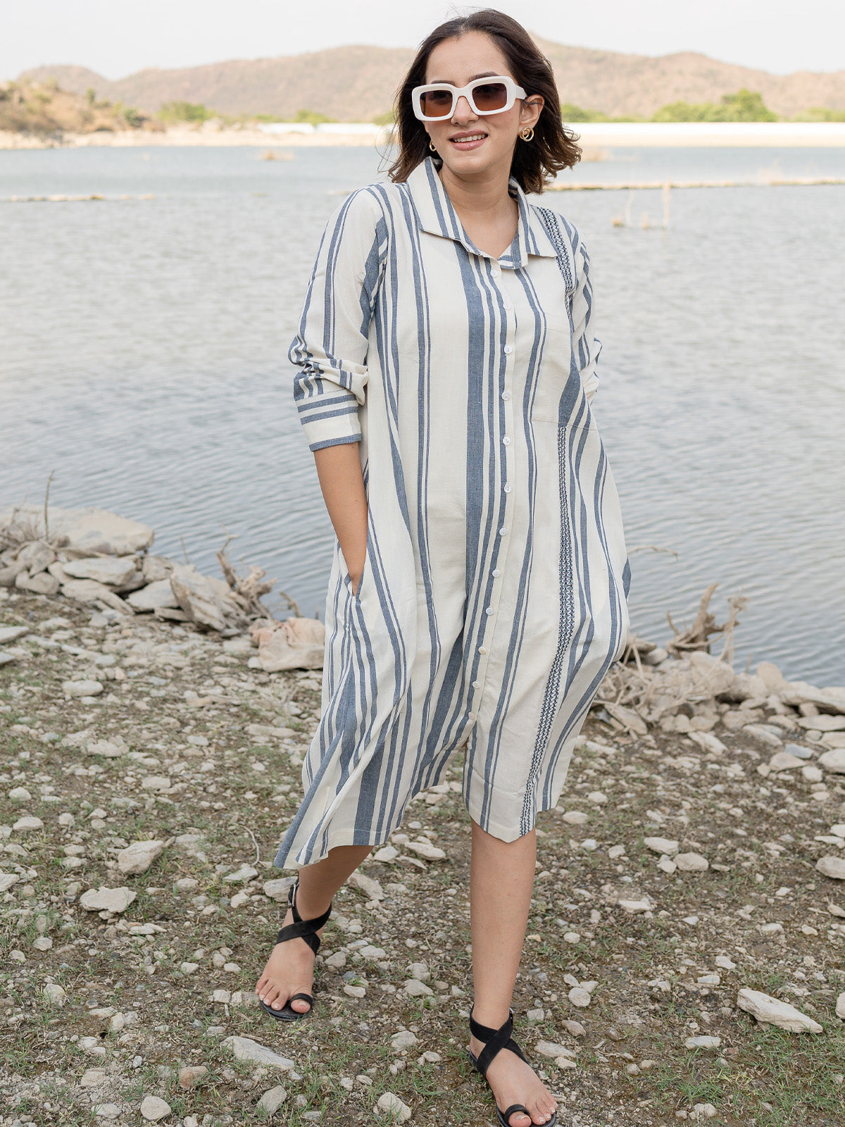 Creamy Blue Shirt Dress