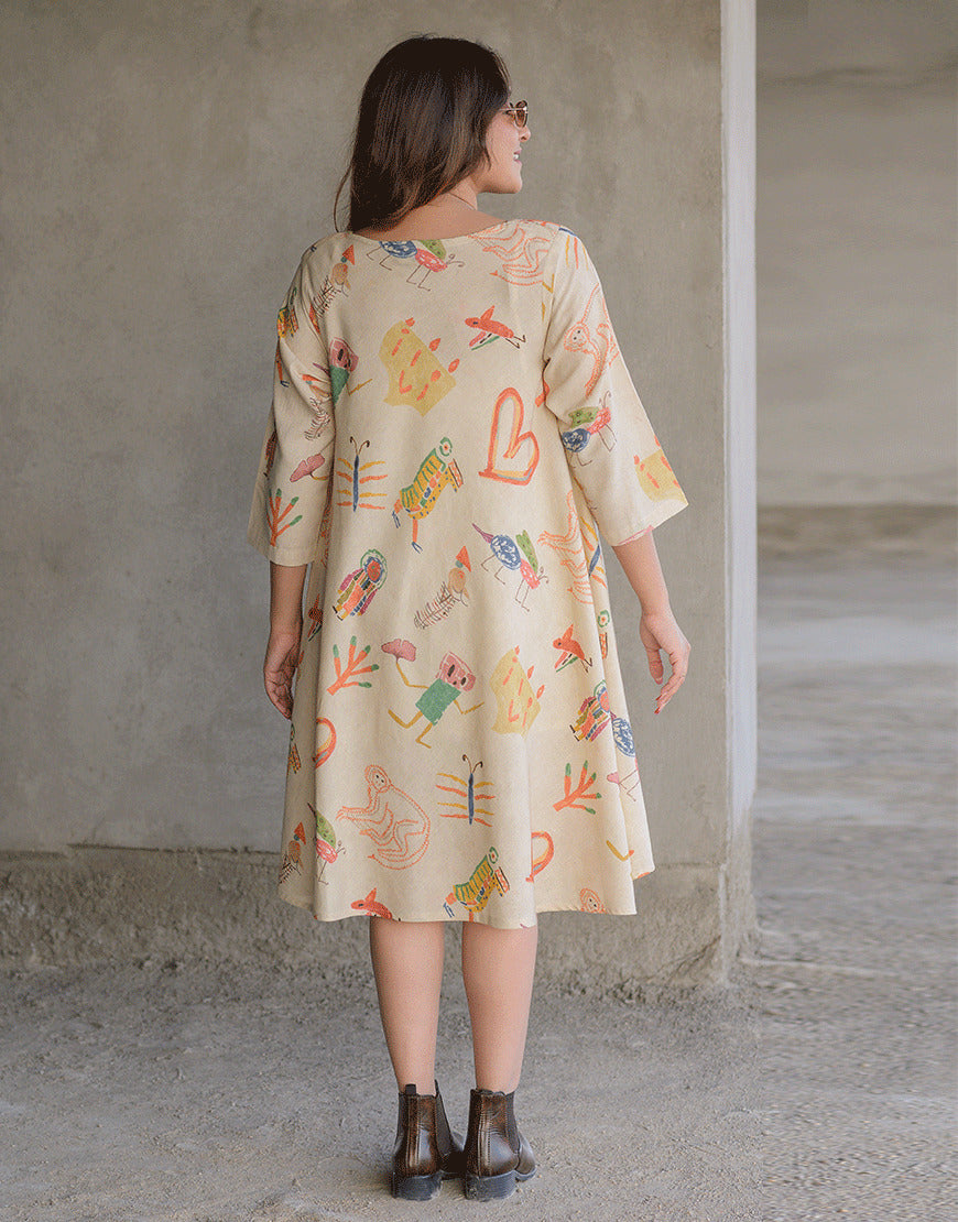 Creamy Quirky Swing Dress