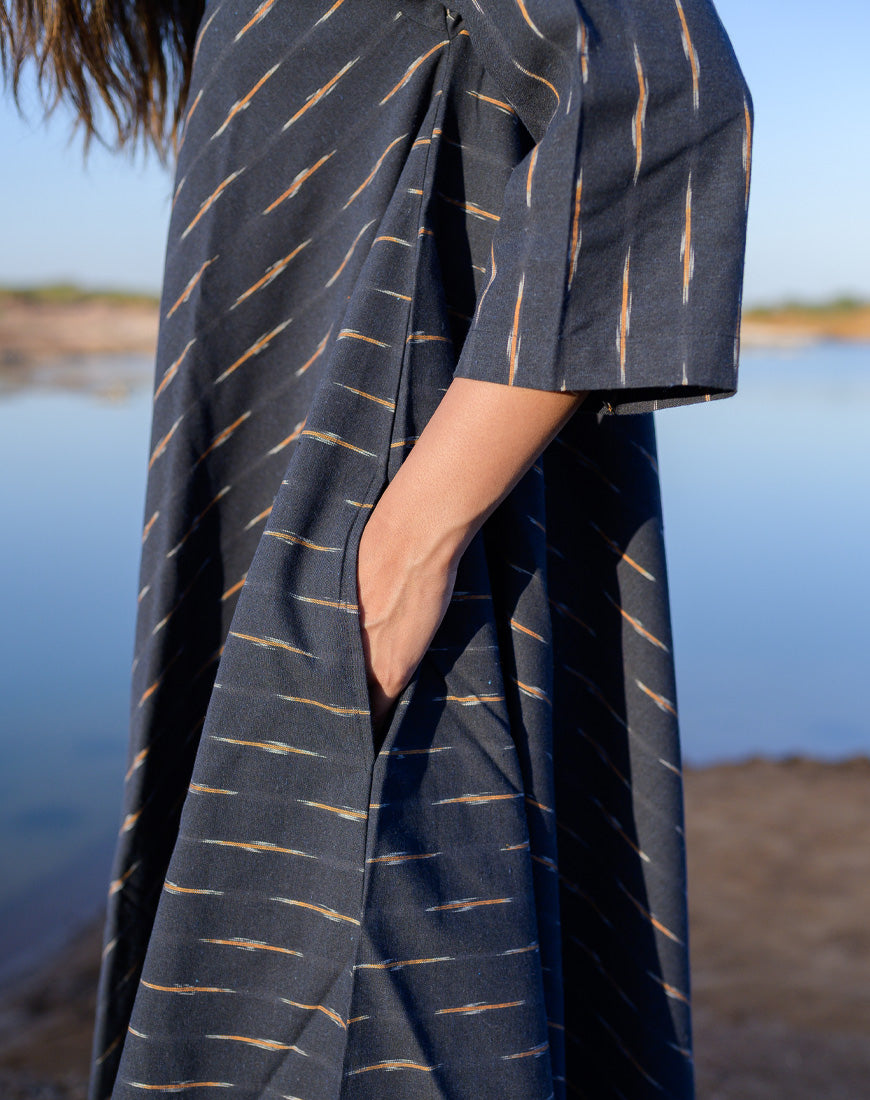 Deep Blue Ikkat Dress
