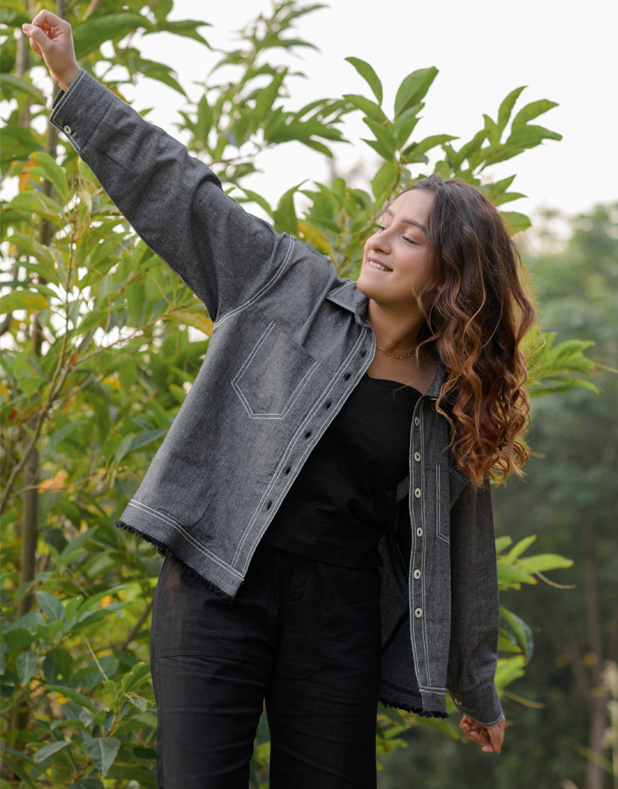 Denim Grey Embroidered Jacket