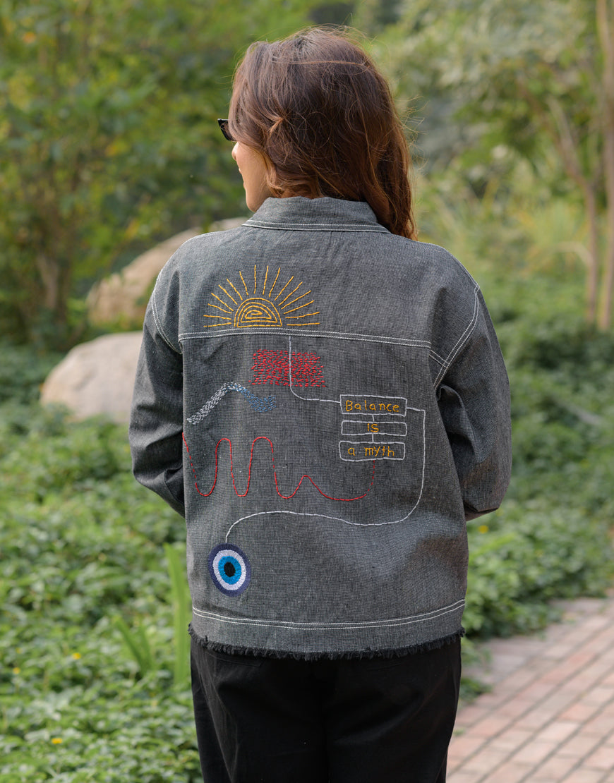 Denim Grey Embroidered Jacket