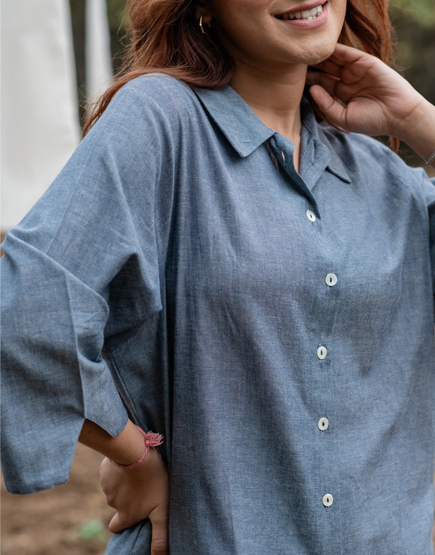 Denim Blue Embroidered Top