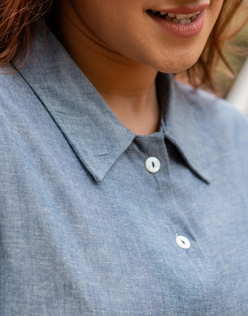 Denim Blue Embroidered Top