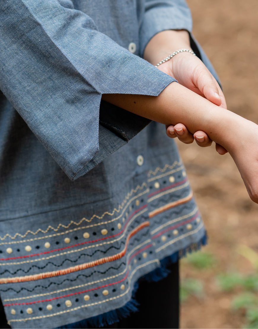 Denim Blue Embroidered Top
