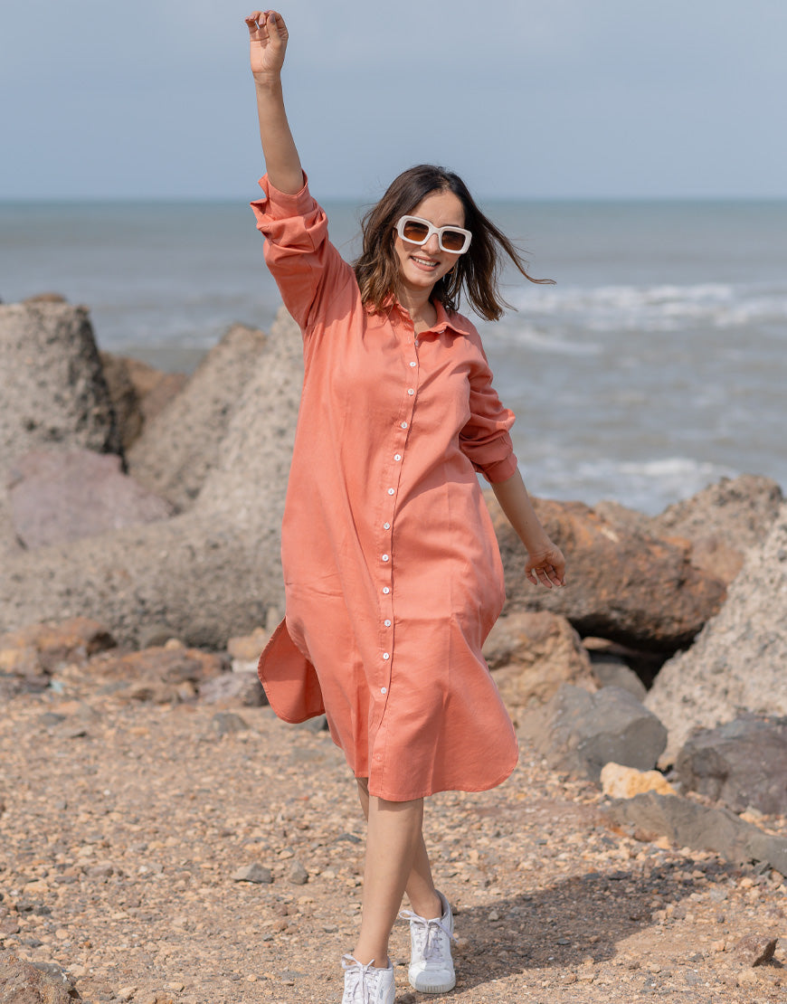 Shop Dusty Peach Shirt Dress Online