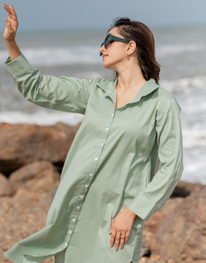 Earthy Green Shirt Dress