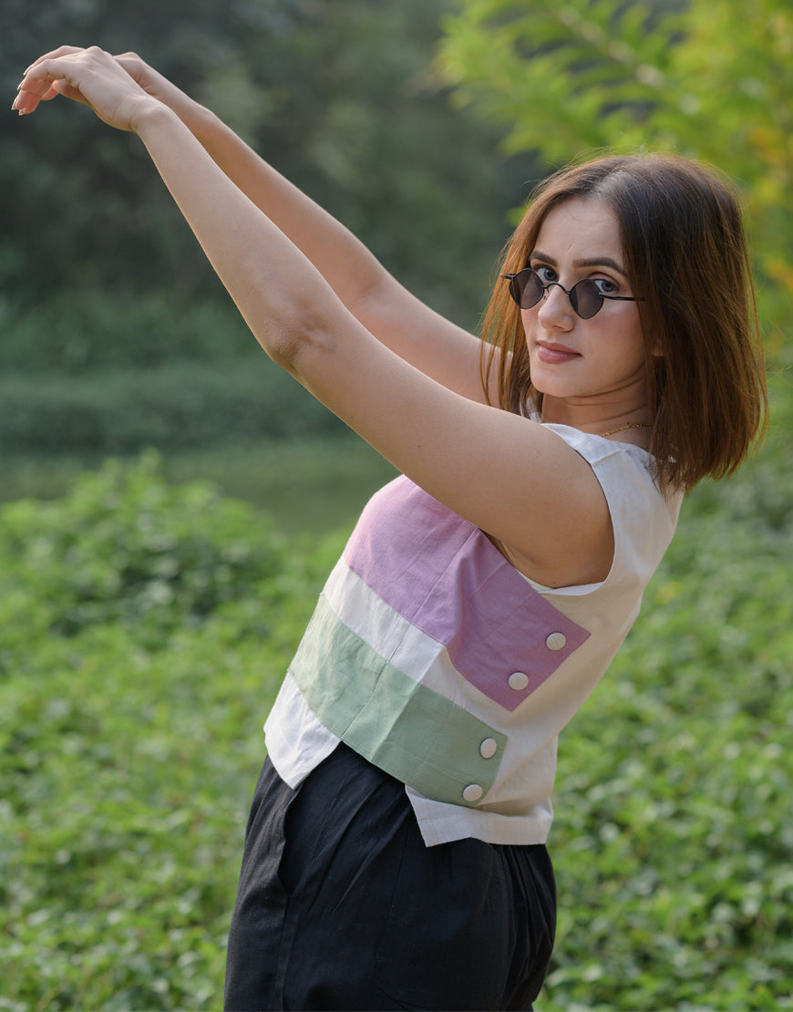 Ivory Color Block Crop Top