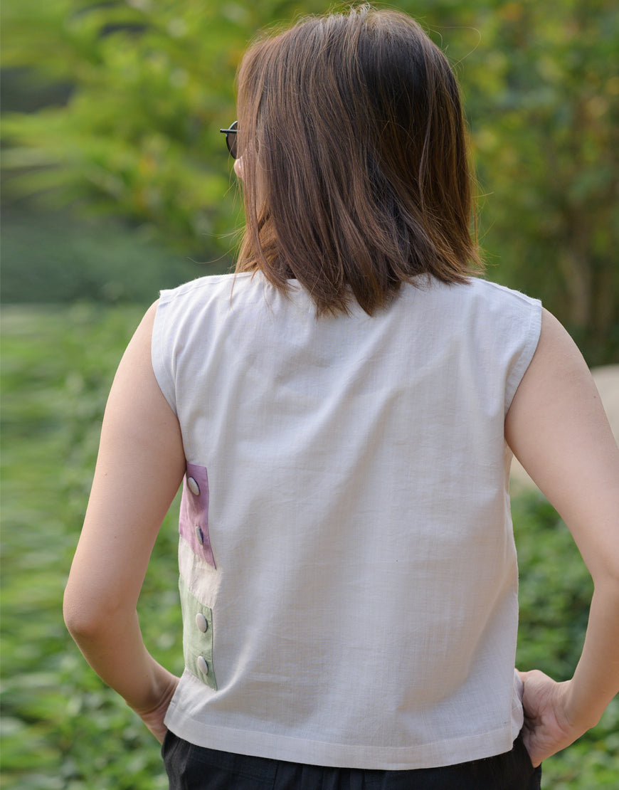 Ivory Color Block Crop Top