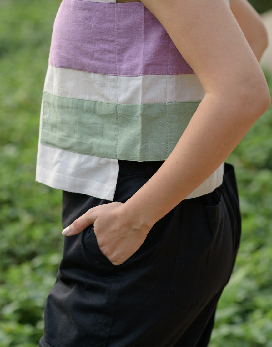 Ivory Color Block Crop Top