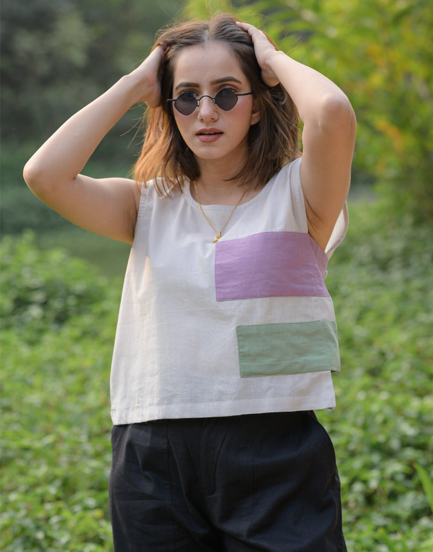 Ivory Color Block Crop Top