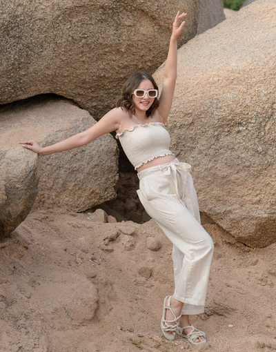 Ivory Cream Scrunch Top