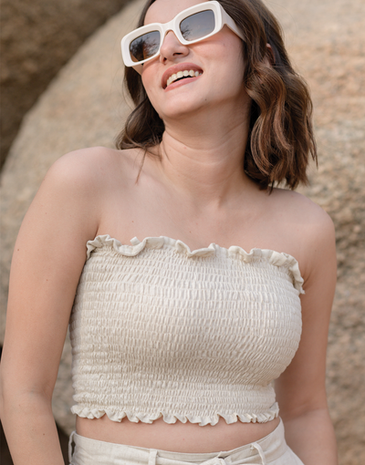 Ivory Cream Scrunch Top