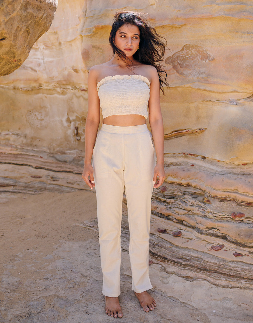 Khadi Cream Cotton Straight Pants