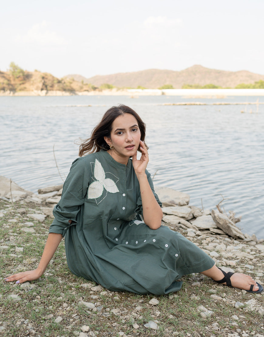 leafy green dress Elegant Leafy Green Fit and Flare Dress by Wyshlist main image 0