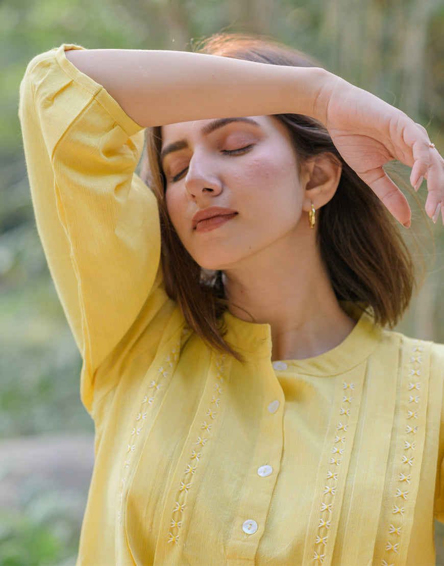 Lemon Yellow Embroidered Top