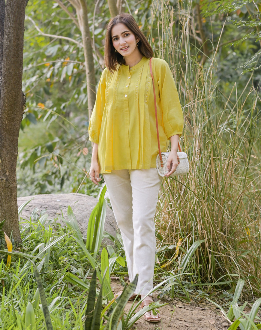 Lemon Yellow Embroidered Top