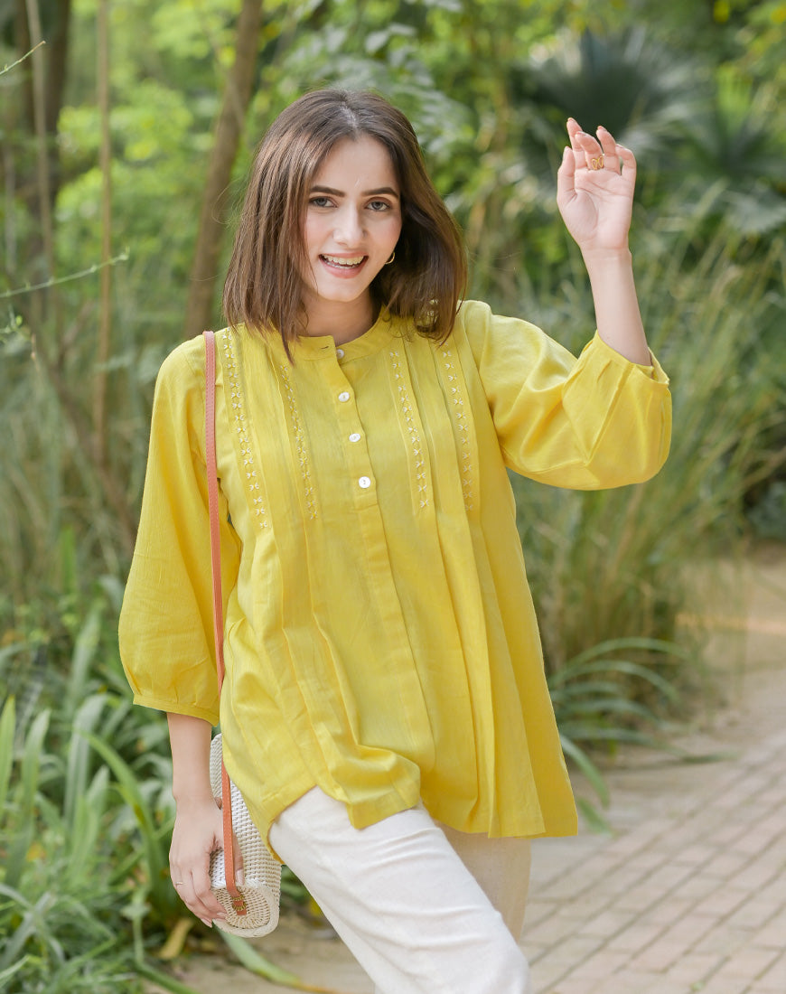 Lemon Yellow Embroidered Top