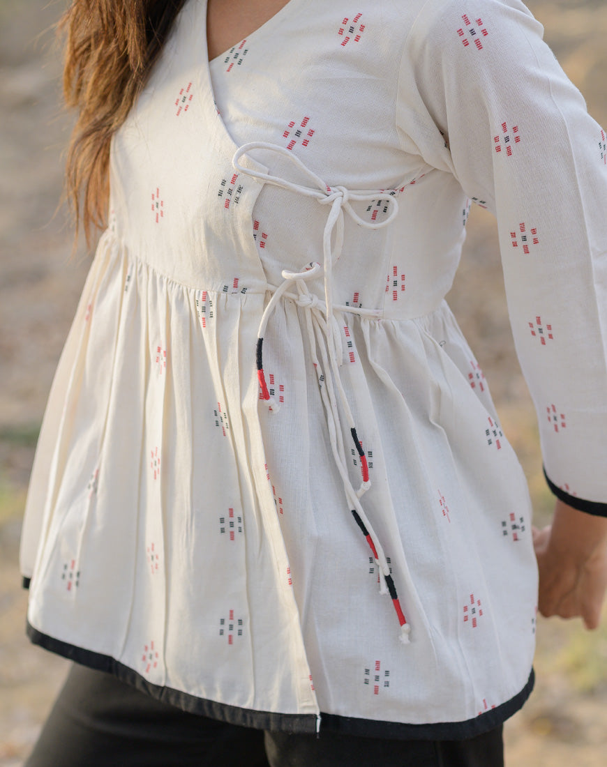 Malai White Angrakha Top