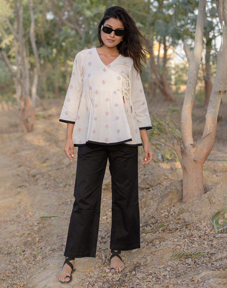 Malai White Angrakha Top