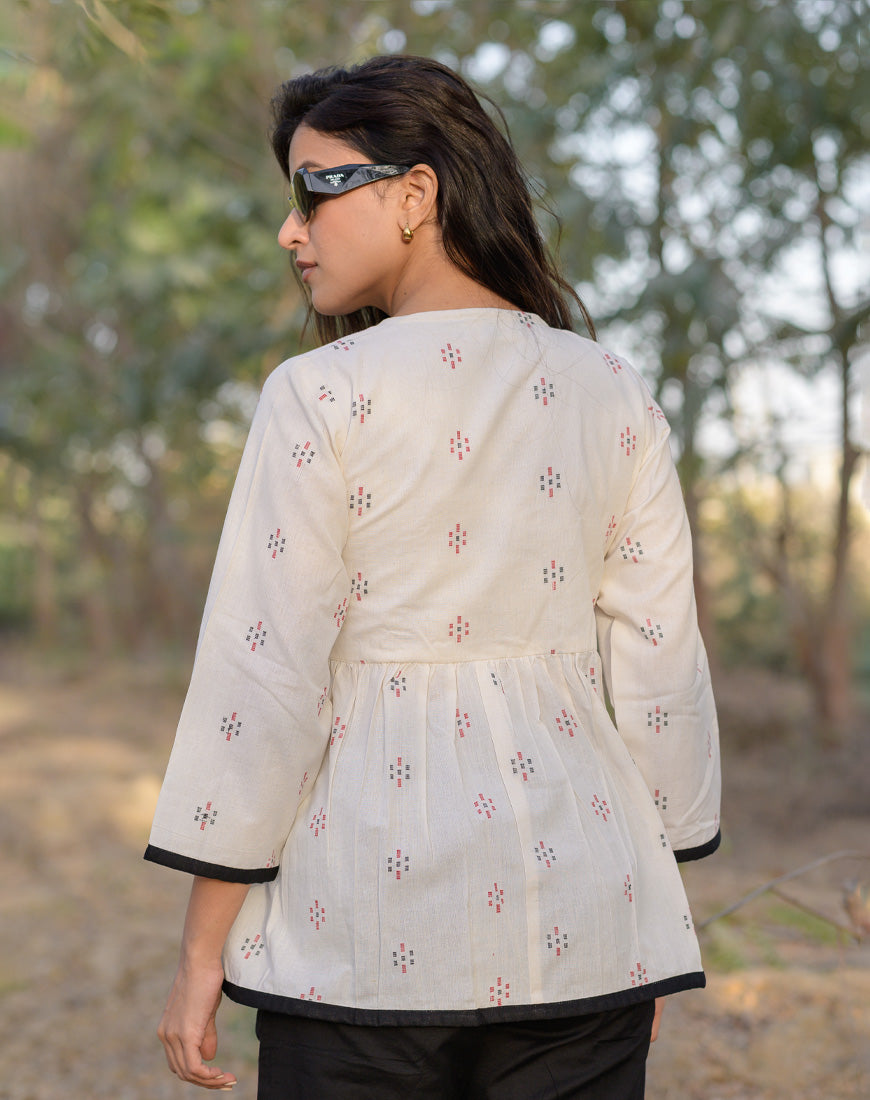 Malai White Angrakha Top