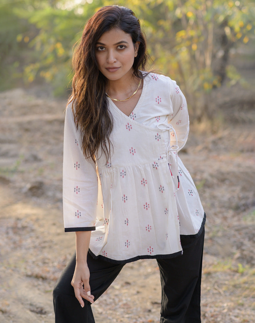 Malai White Angrakha Top