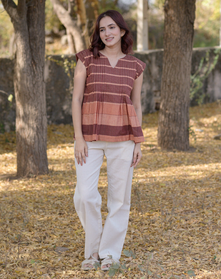 Maroon Waves Pleated Top